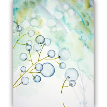 watercolor original Marta Konieczny for woman for girl for friend for anniversary gift beauty, best, Hahnemuhle paper
 40x30 cm, GREEN, MINT, BLUE, GRAY, NATURE