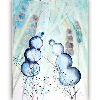 watercolor original Marta Konieczny for woman for girl for friend for anniversary gift beauty, best, Hahnemuhle paper
pink blue 40x30 cm, delicate, flowers, blue, turquoise, grasses