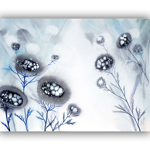 Original watercolor beauty best nature botany art modern Marta Konieczny  for gift present  for children  for women  flowers  mint  turquoise  blue  grey  30x40 cm  paper 
daucus carota