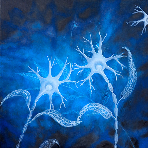 oil on canvas  original  best oil painting  Marta Konieczny  home decoration  for gift  for women  botany  nature  plants  organic  beautiful  neurons  blue flowers  100x100 cm  square