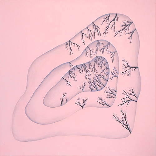 oil on canvas  original  best oil painting  Marta Konieczny  home decoration  for gift  for women  botany  nature  plants  organic  beautiful  pink  60x60 cm  square