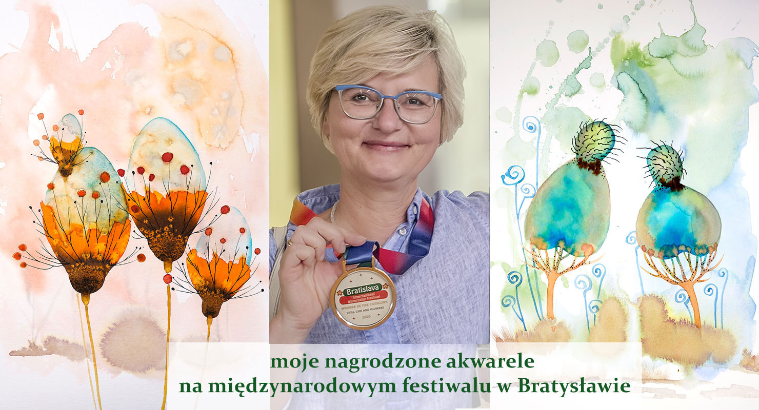 akwarele botaniczne w tonacji jasnozielonej i pomarańczowej. indywidualny język akwareli na niedużych formatach wykorzystujący możliwości tej techniki