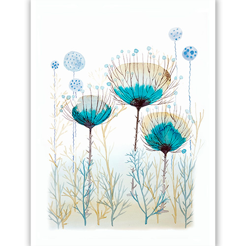 artprint copy print giclee artistic professional Marta Konieczny best beautiful gallery modern art for present for gift for bedroom for salon on wall for birthday for order botanical turquoise yellow blue golden flowers meadow plants