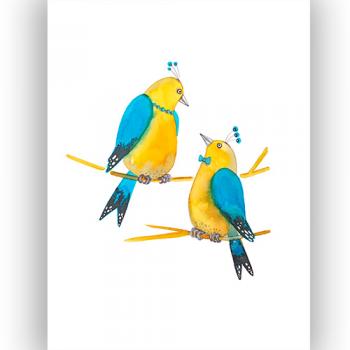 artprint copy print giclee artistic professional Marta Konieczny best beautiful gallery modern art for present for gift for bedroom for salon on wall for birthday for order botanical birds blue yellow love loved