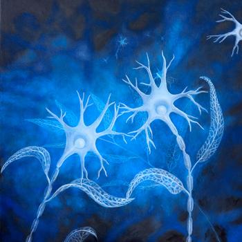 oil on canvas, original, best oil painting, Marta Konieczny, home decoration, for gift, for women, botany, nature, plants, organic, beautiful, neurons, blue flowers, 100x100 cm, square