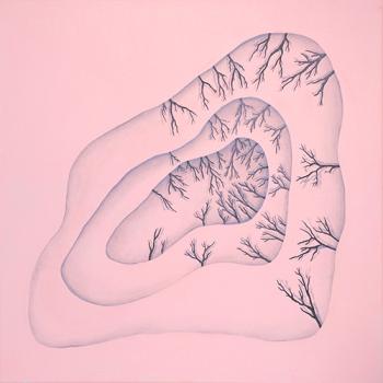 oil on canvas, original, best oil painting, Marta Konieczny, home decoration, for gift, for women, botany, nature, plants, organic, beautiful, pink, 60x60 cm, square