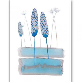 artprint copy print giclee artistic professional Marta Konieczny best beautiful gallery modern art for present for gift for bedroom for salon on wall for birthday for order botanical Marta Konieczny cattails grey blue