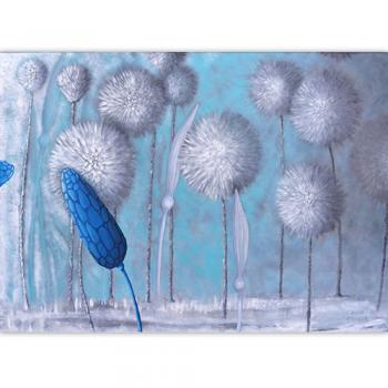Oil painting modern art best oryginał beauty for loft blue grey turquoise flowers garden home decoration for salon for bedroom on wall  Huge great