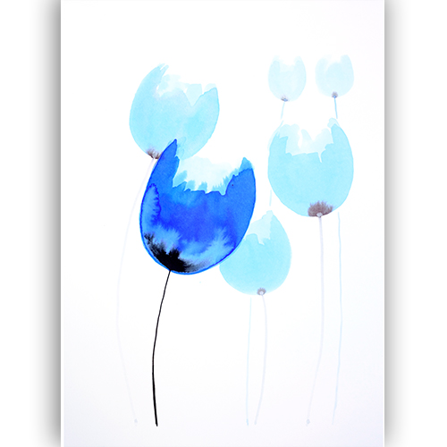 Original watercolor beauty best nature botany art modern Marta Konieczny  for gift present  for children  for women  blue  tulips  flowers  for bedroom  40x30 cm