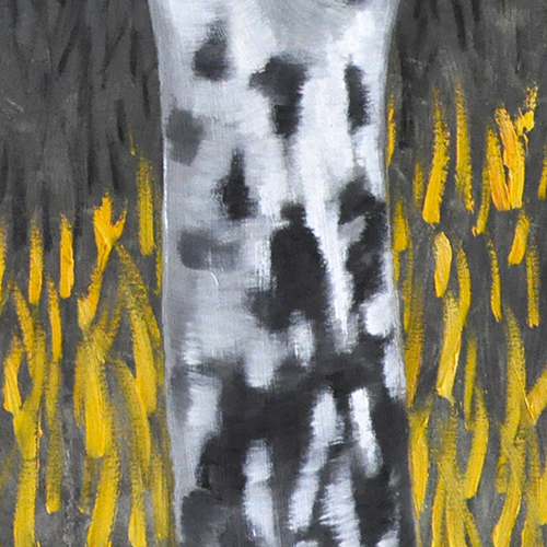 oil on canvas  best oil painting  Marta Konieczny  home decoration  for gift  for women  botany  nature  plants  organic  beautiful  modern  yellow  black  white  birches  tree  forest