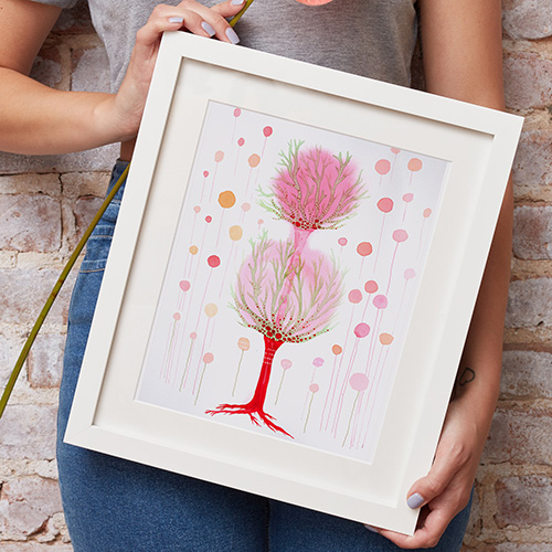 original watercolor aquarelle Marta Konieczny best beautiful gallery modern art for present for gift for bedroom for salon on wall for birthday for order botanical pink red happiness tree framed