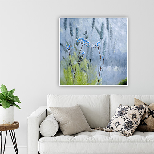 oil on canvas  original  best oil painting  Marta Konieczny  home decoration  for gift  for women  botany  nature  plants  organic  beautiful  grey  green  flowers  100x100 cm  square