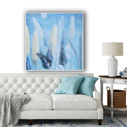 oil painting on canvas turquoise square flowers plants best beauty Marta Konieczny polish painting picture big