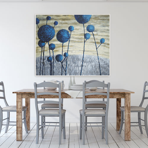 oil on canvas  best oil painting  Marta Konieczny  home decoration  for gift  for women  botany  nature  plants  organic  beautiful  modern  grey  blue  golden  garden  flowers  original  super