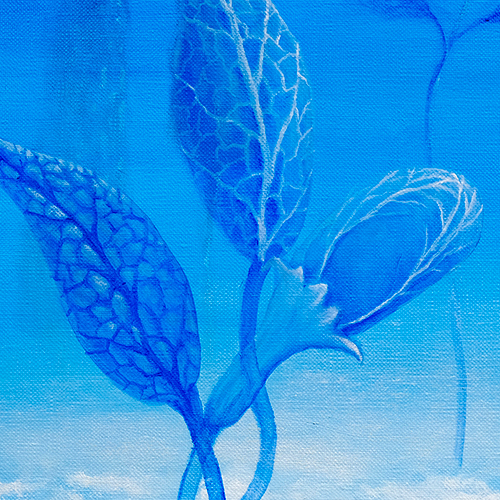 obraz olejny na płótnie 60x80 cm niebieski kobaltowy szafirowy kwiaty niebo chmury Marta Konieczny 60x80 cm najlepsza galeria w Warszawie na prezent dla kobiety najlepszy dekoracja domu sypialni