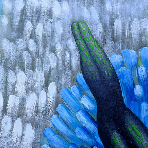 oil on canvas  best oil painting  Marta Konieczny  home decoration  for gift  for women  botany  nature  plants  organic  beautiful  modern  green  blue  white  flowers  garden  original  unique  100x100 cm  Marta Konieczny