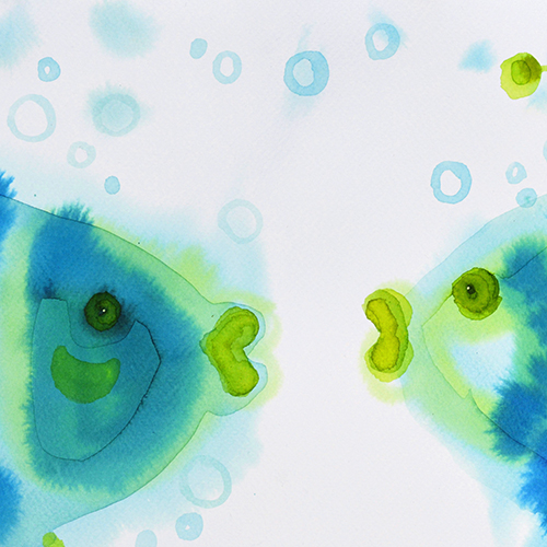 Original watercolor beauty best nature botany art modern Marta Konieczny  for gift present  for children  for women  green  turquoise  blue  fish  kiss  30x40 cm. home decoration  illustration  animals  couple  love