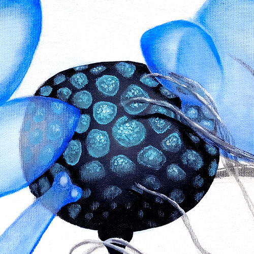 oil on canvas  best oil painting  Marta Konieczny  home decoration  for gift  for women  botany  nature  plants  organic  blue  grey  modern for the present  vertical