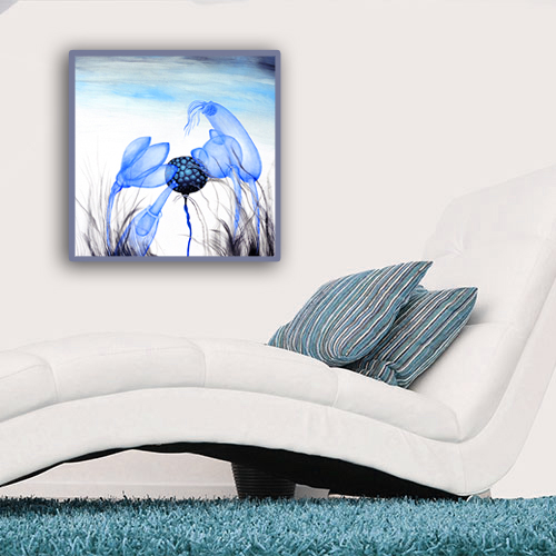 oil on canvas  best oil painting  Marta Konieczny  home decoration  for gift  for women  botany  nature  plants  organic  modern  botany love  flowers  blue  black