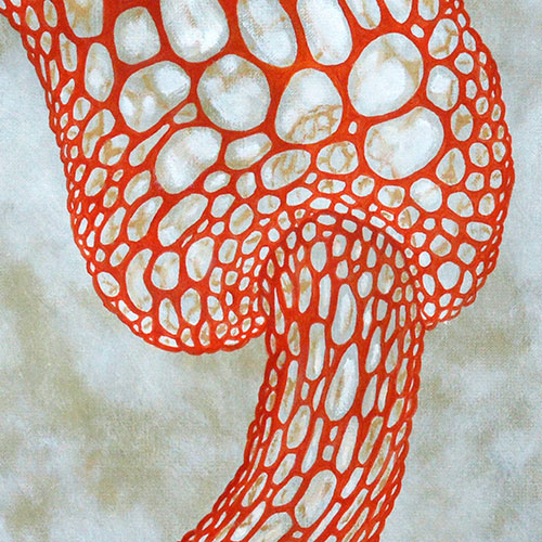 oil on canvas  best oil painting  Marta Konieczny  home decoration  for gift  for women  botany  nature  plants  organic  beautiful  modern  red  brown  square  abstract  structure  botany  for modern interior