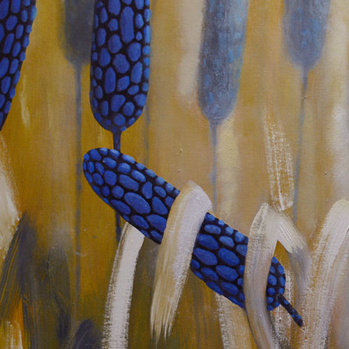 oil on canvas  best oil painting  Marta Konieczny  home decoration  for gift  for women  botany  nature  plants  organic  beautiful  modern  orange  blue  cattail  plants  botany  super  unique
