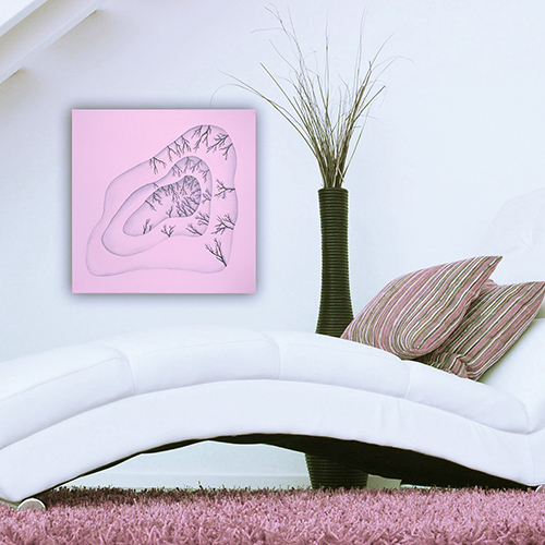 oil on canvas  original  best oil painting  Marta Konieczny  home decoration  for gift  for women  botany  nature  plants  organic  beautiful  pink  60x60 cm  square