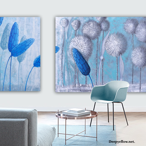 oil on canvas  best oil painting  Marta Konieczny  home decoration  for gift  for women  botany  nature  plants  organic  blue  grey  flowers  garden  original  great  biggest  very big  modern  gentle