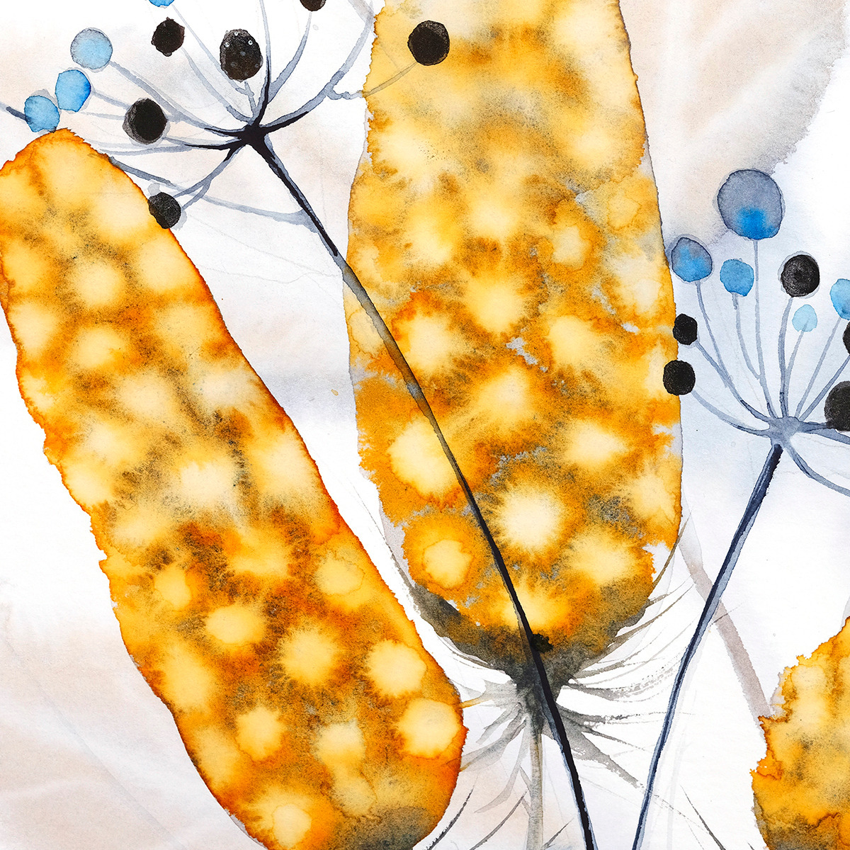 oryginalne akwarele profesjonalne najlepsze piękne do salonu do sypialni ilustracje botaniczne Marta Konieczny na prezent na sprzedaż na zamówienie dla kobiety kolorowe profesjonalna polecana galeria JESIENNA ZŁOTA ŻÓŁTA ROŚLINY KWIATY
