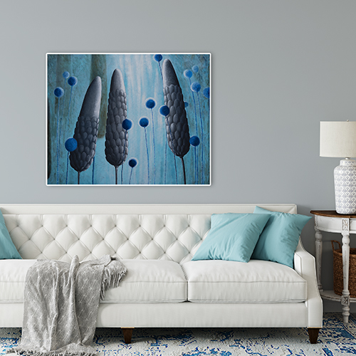original modern art  landscape  botany  nature  gift  present  turquoise  blue  grey  flowers  bid  huge  decoration  home  room  sleeping  fro woman 