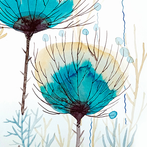 artprint copy print giclee artistic professional Marta Konieczny best beautiful gallery modern art for present for gift for bedroom for salon on wall for birthday for order botanical flowers meadow turquoise blue golden nature plants