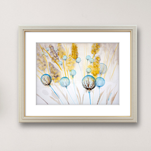 original watercolor Marta Konieczny present  gift for woman  for girl  for friend  for bedroom  present  beauty  best  professional 
 Hahnemuhle paper  40x30 cm  delicate  nature flowers  plants  blue  turquoise  beige  peach