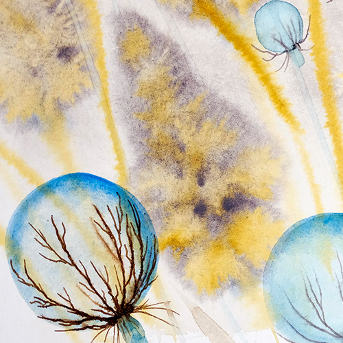 original watercolor Marta Konieczny present  gift for woman  for girl  for friend  for bedroom  present  beauty  best  professional 
 Hahnemuhle paper  40x30 cm  delicate  nature flowers  plants  blue  turquoise  beige  peach