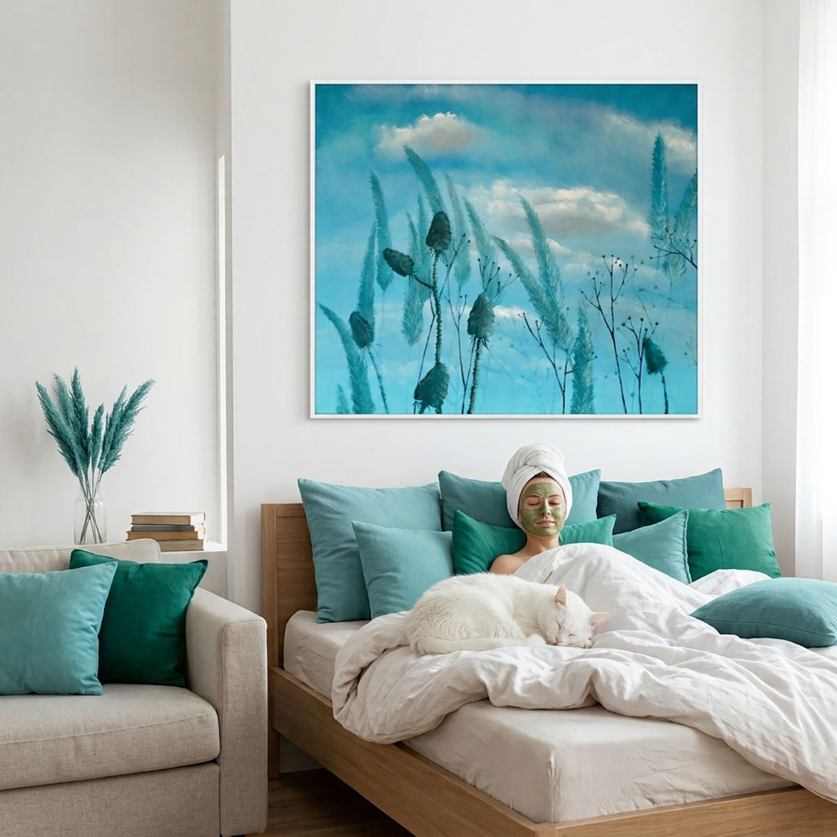 Marta Konieczny, duży obraz olejny do salonu, na ścianę, na prezent, do loftu, super, najlepszy, najpiękniejszy, piękny, turquoise, emerald, Marta Konieczny, 100x120 cm, sky, clouds