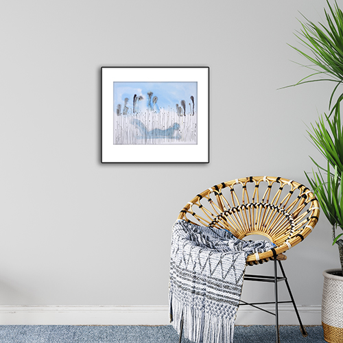 original watercolor aquarelle Marta Konieczny best beautiful gallery modern art for present for gift for bedroom for salon on wall for birthday for order girl woman blue grey grass framed