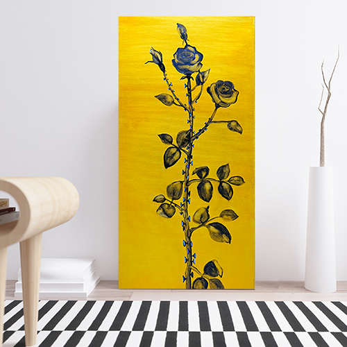 oil on canvas  best oil painting  Marta Konieczny  home decoration  for gift  for women  botany  nature  plants  organic  beautiful  modern  golden  yellow  rose  original  vertical
