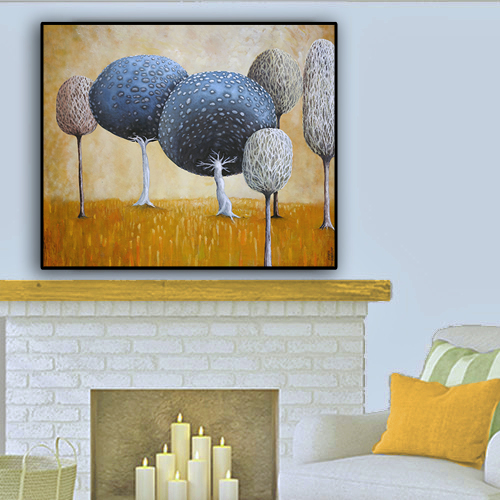 oil on canvas  best oil painting  Marta Konieczny  home decoration  for gift  for women  botany  nature  plants  organic  beautiful  modern  orange  grey  sunset  square  garden  original