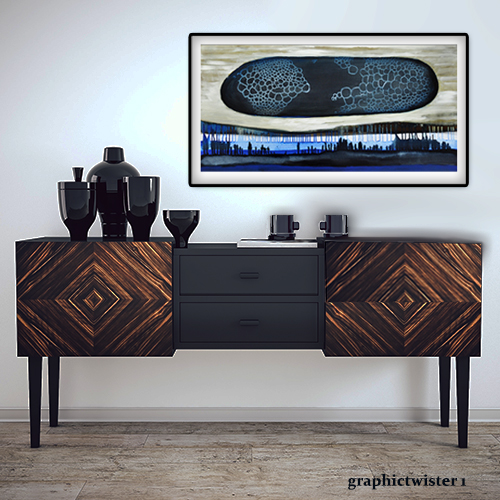 Marta Konieczny  duży obraz olejny do salonu  na ścianę  na prezent  do loftu  super  najlepszy  najpiękniejszy  piękny  czarny  niebieski  struktura organiczna  50x100 cm