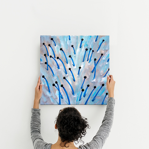oil on canvas  best oil painting  Marta Konieczny  home decoration  for gift  for women  botany  nature  plants  organic  beautiful  modern  square  blue 