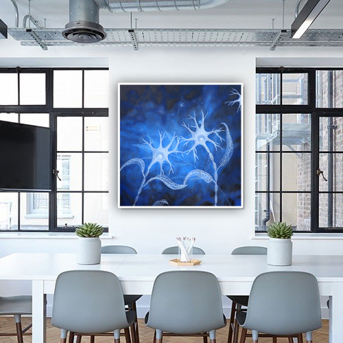 oil on canvas  original  best oil painting  Marta Konieczny  home decoration  for gift  for women  botany  nature  plants  organic  beautiful  neurons  blue flowers  100x100 cm  square