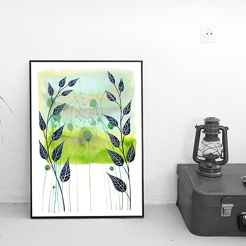 artprint copy print giclee artistic professional Marta Konieczny best beautiful gallery modern art for present for gift for bedroom for salon on wall for birthday for order botanical spider love heart web framed black frame for woman