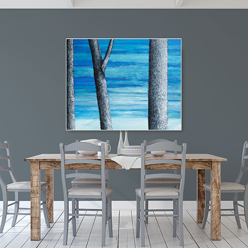 oil on canvas  best oil painting  Marta Konieczny  home decoration  for gift  for women  botany  nature  plants  organic  tree  landscape  blue  grey  winter