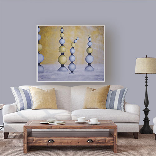 oil on canvas  best oil painting  Marta Konieczny  home decoration  for gift  for women  botany  nature  plants  organic  beautiful  modern  yellow sky  grey  white  towers  botany  nature  abstract  garden  original  unique
